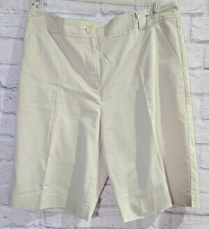 White Stage Tan Flat Front Chino Shorts 12 Lightweight Stretch Pockets
